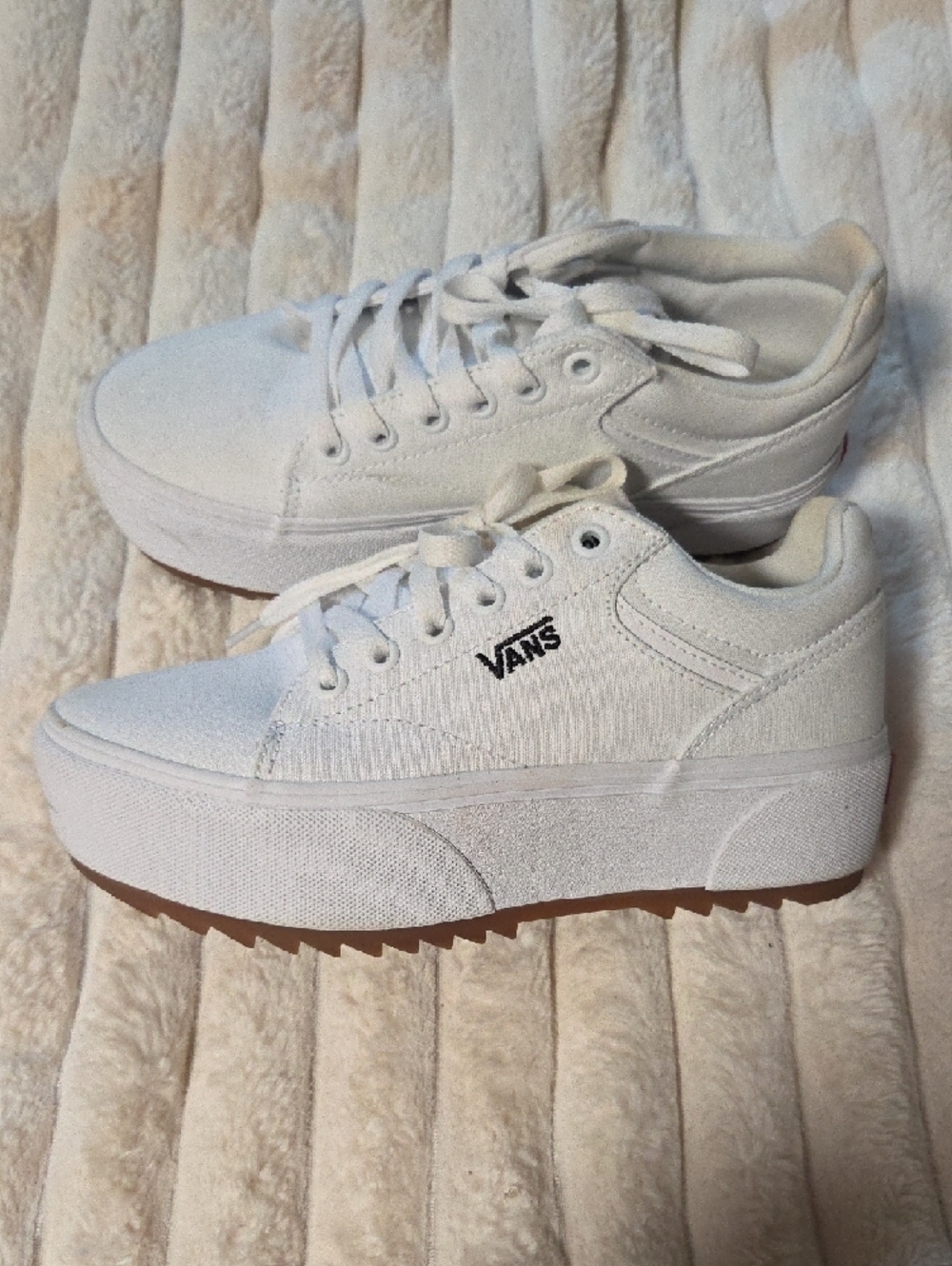 Vans White Canvas Platform Trainers with Gum Outsole - Picture 2 of 4